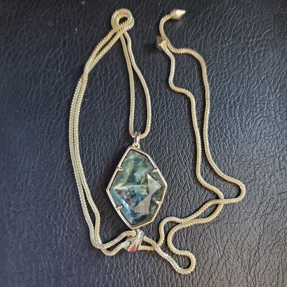 Kendra Scott Kalani Necklace Sage Mica Green Gold Plated Adjustable Slider Chain